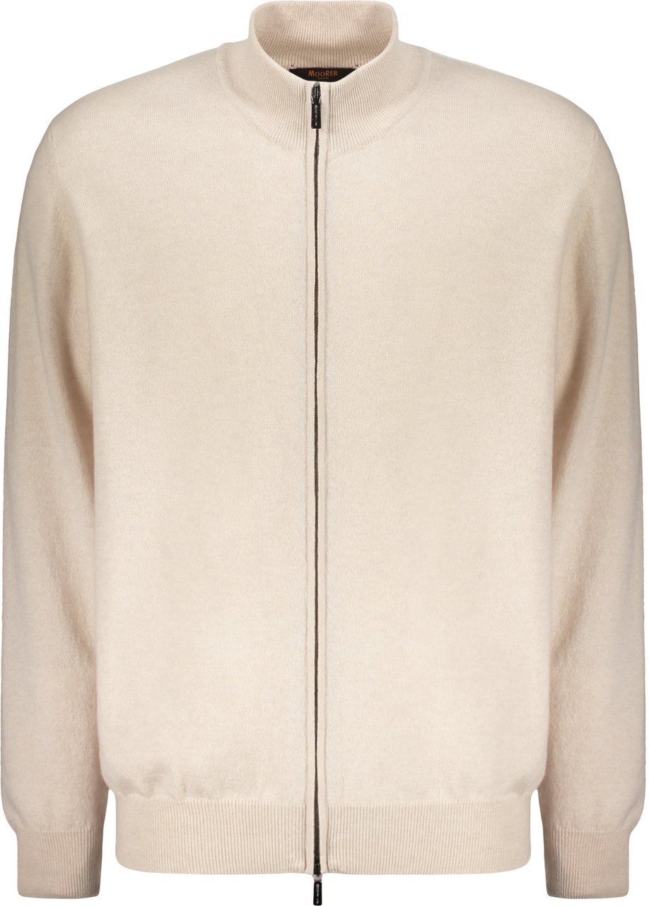 Moorer Light ivory cardigan with zip and cuffs Neutraal