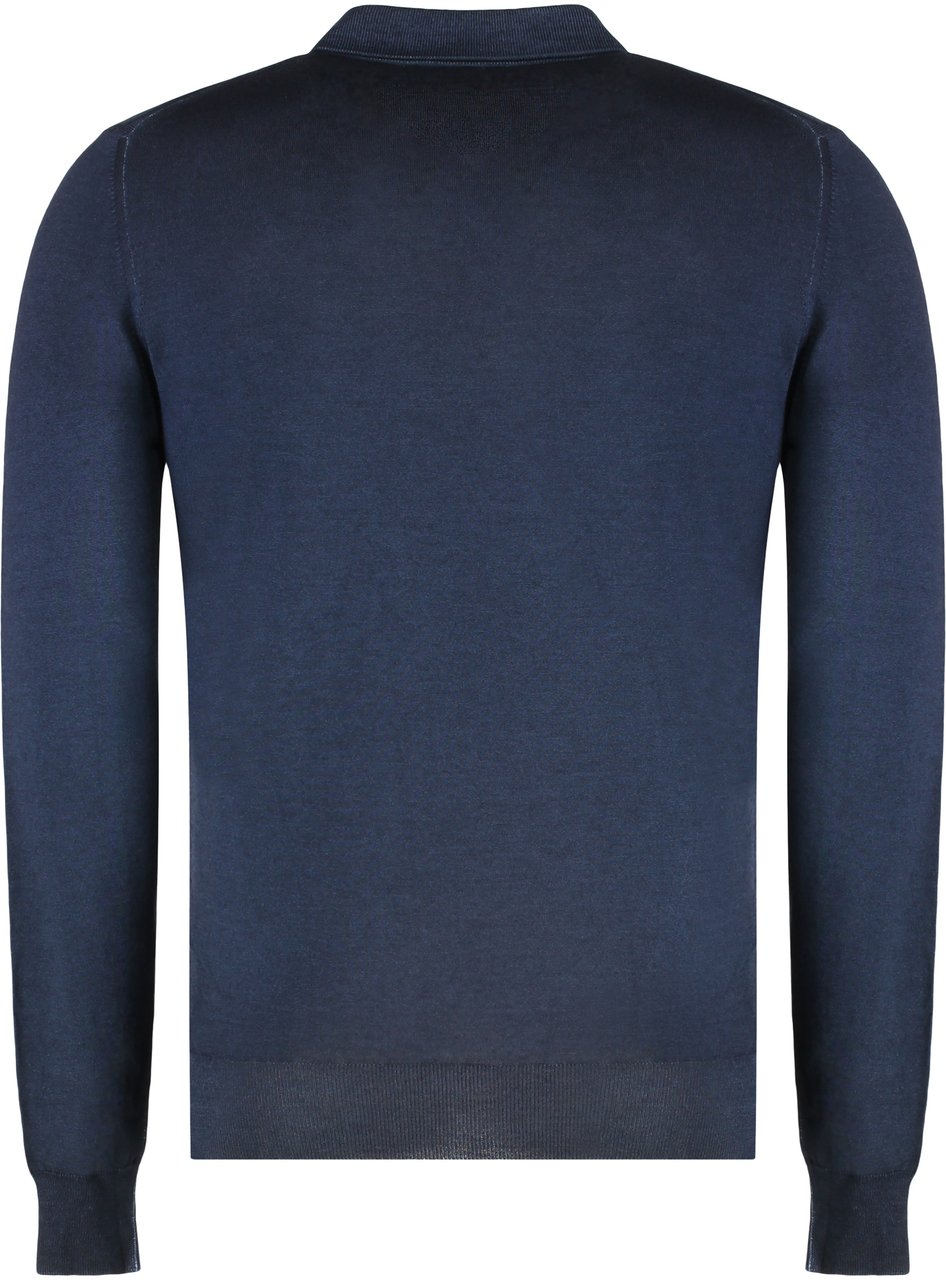 Moorer Knitted cotton polo Blauw