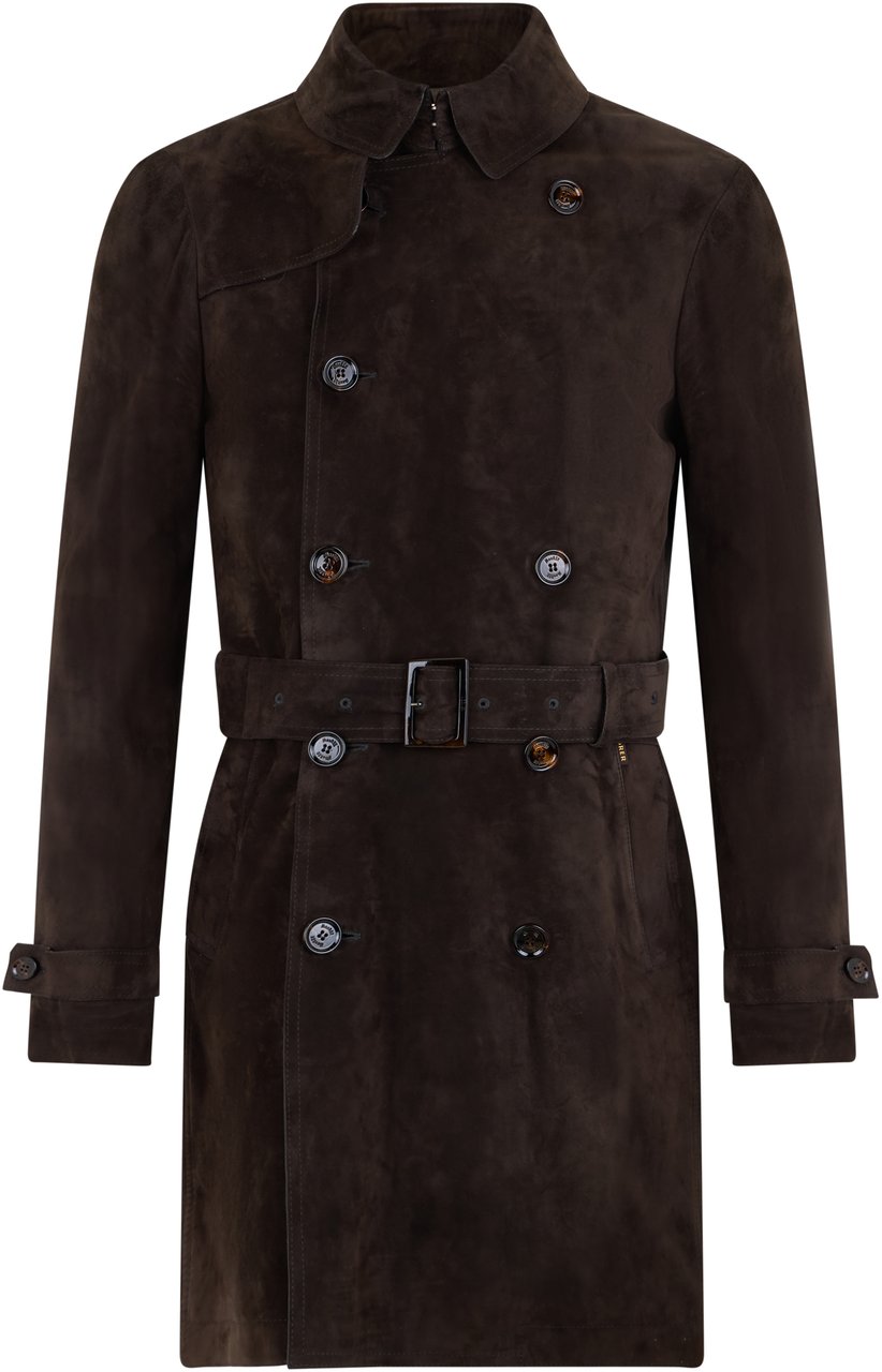 Moorer Elegant fitted leather trench coat with a chic belt Bruin