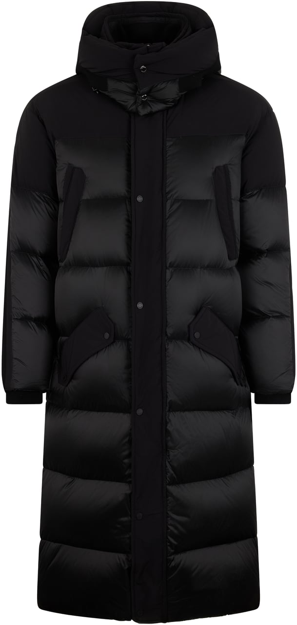 Moorer Long winter coat black with hood Zwart
