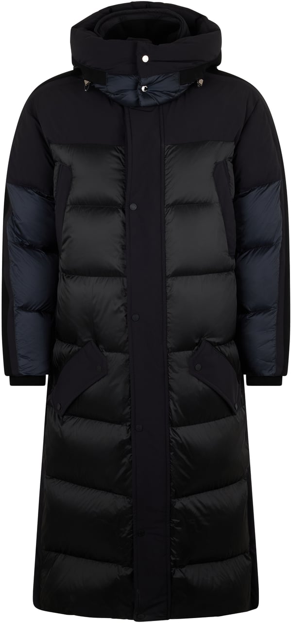 Moorer Long padded dark blue and black coat with modern design Zwart