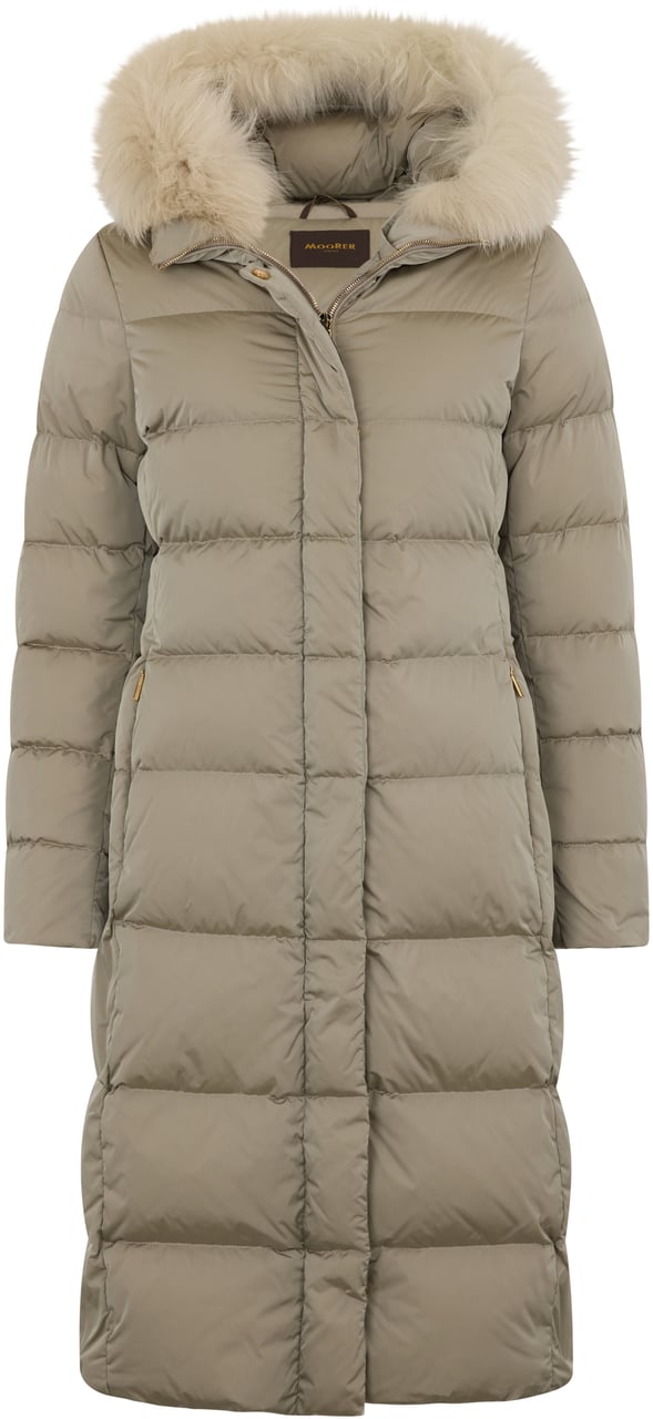 Moorer Long beige padded coat with elegant hood Neutraal