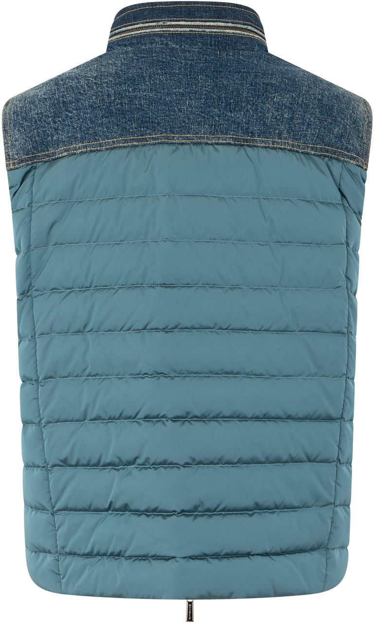 Moorer Turquoise sleeveless vest with denim inserts Blauw