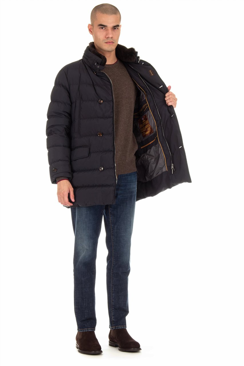 Moorer Double-Breasted Down Jacket with Beaver Collar Zarbo-Stp Zwart