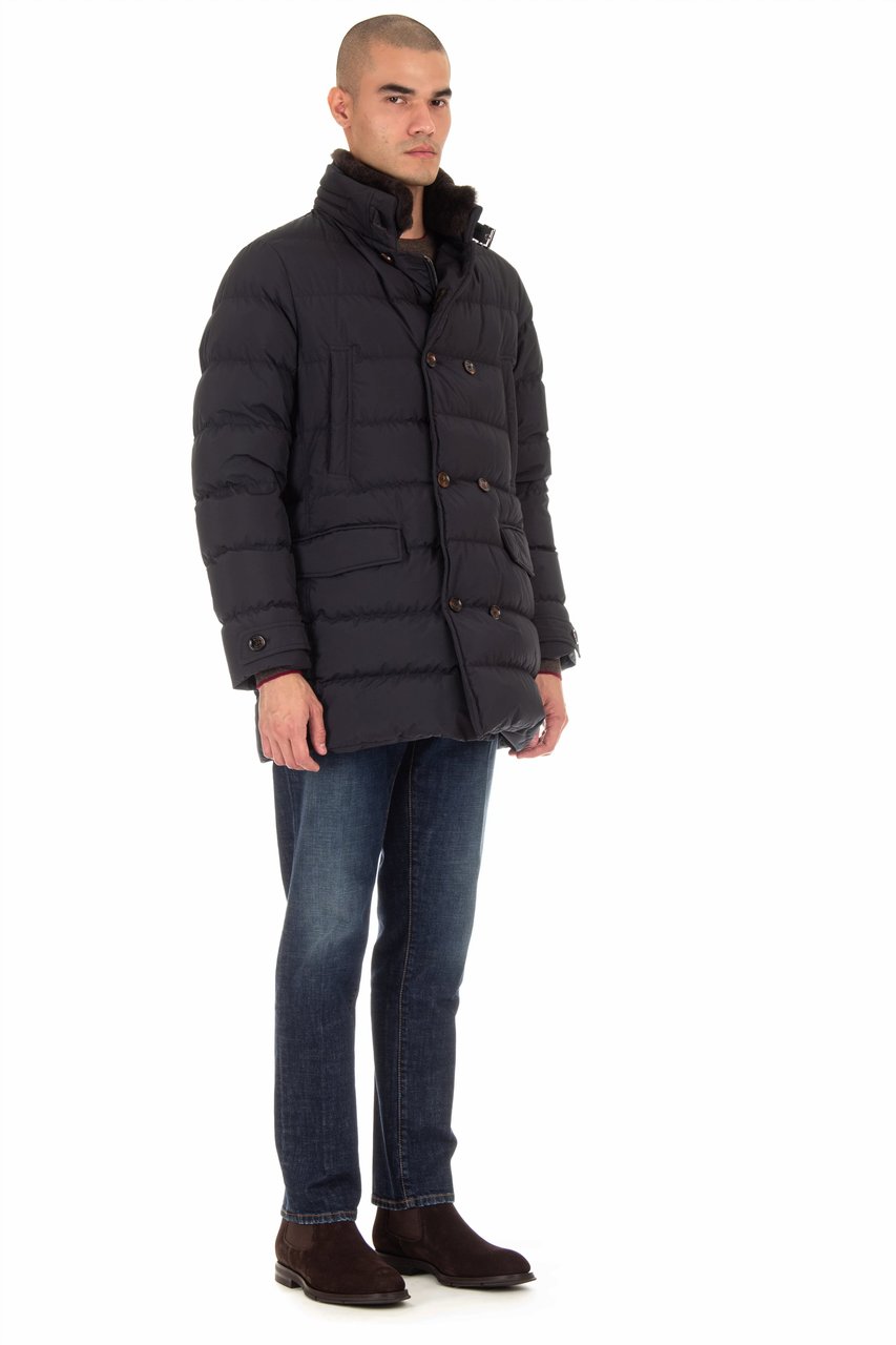 Moorer Double-Breasted Down Jacket with Beaver Collar Zarbo-Stp Zwart