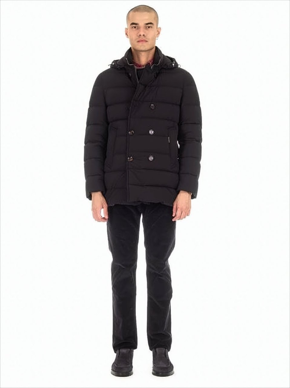 Moorer Double-Breasted Down Jacket with Beaver Collar Zarbo-Stp Zwart