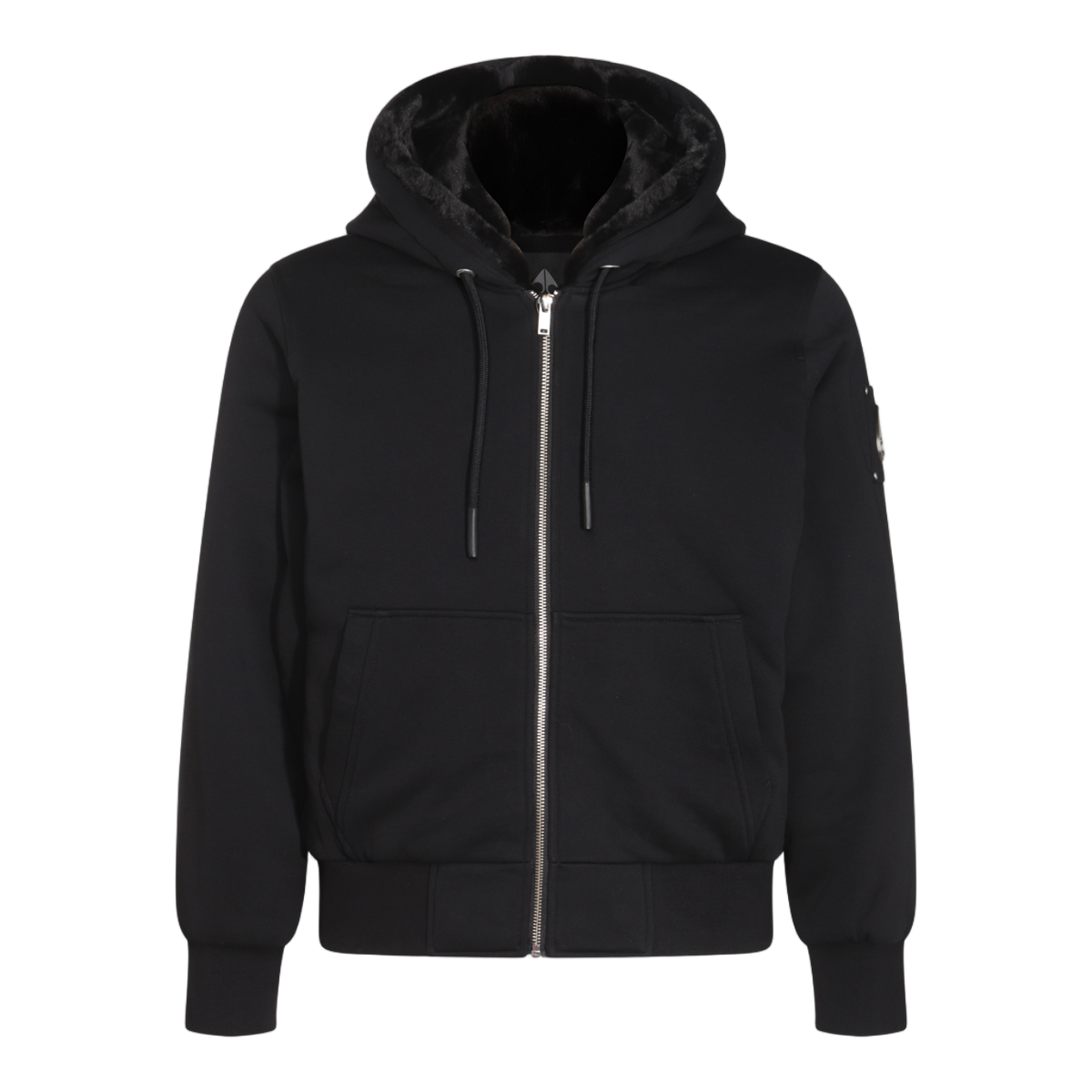 Moose Knuckles Black Cotton Blend Sweatshirt with Removable Bunny Insert and Zip Closure Zwart