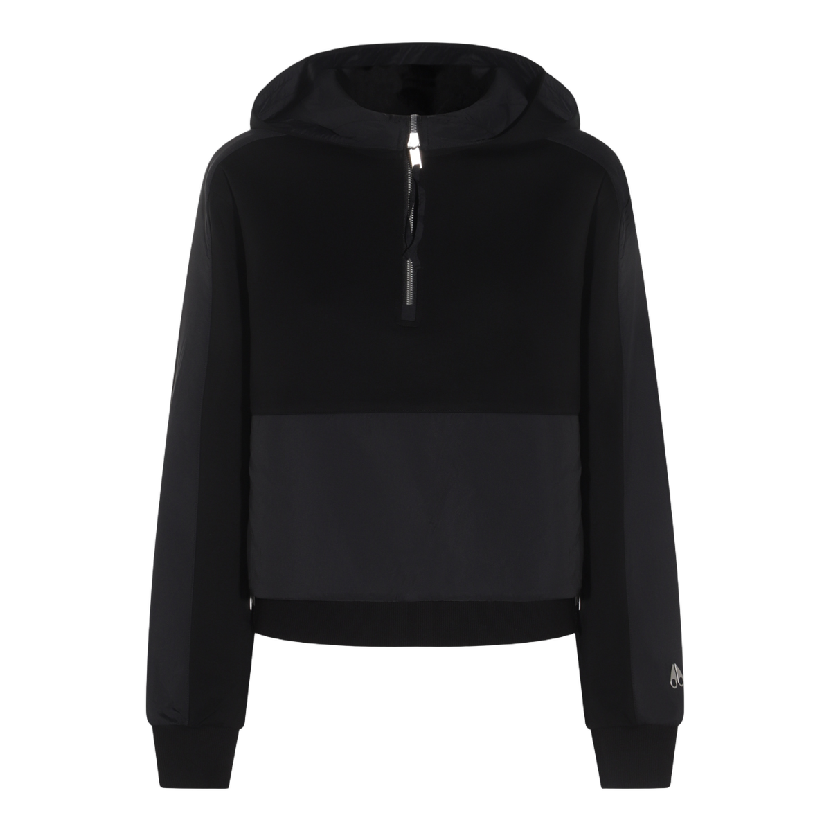 Moose Knuckles Hooded Black Sweater with Half-Zip Closure Zwart