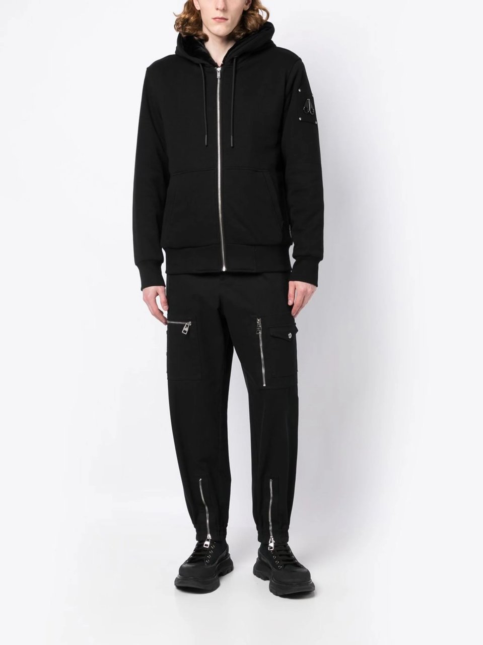 Moose Knuckles Minimalist Black Hoodie With Functional Design Zwart