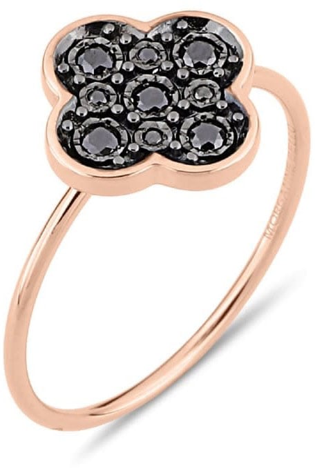 Morganne Bello Ring 1011P141/54 18k Roségoud met zwarte Briljant geslepen Diamant Maat 54 Roze