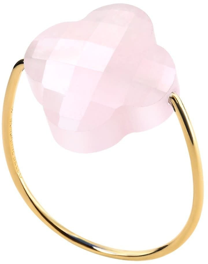 Morganne Bello Ring 1011YB122/54 18k Geelgoud Powdery Pink Quartz Clover Maat 54 Roze