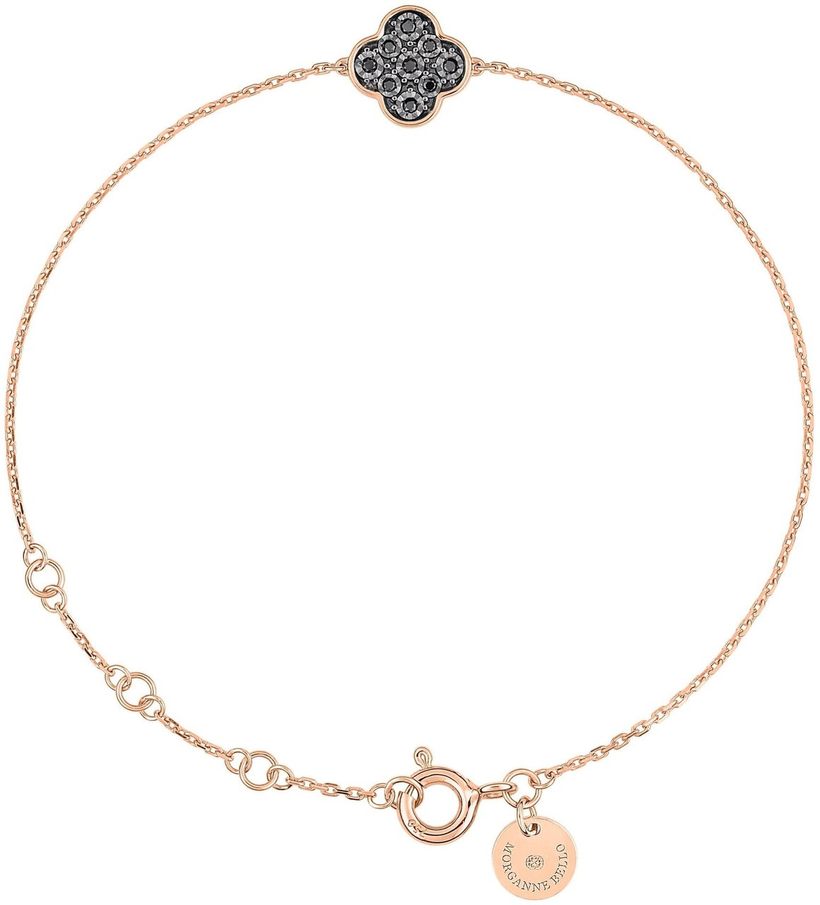 Morganne Bello Armband 1012P141 18k Roségoud Clover met 0,041crt Zwarte Diamanten 14-17cm Goud