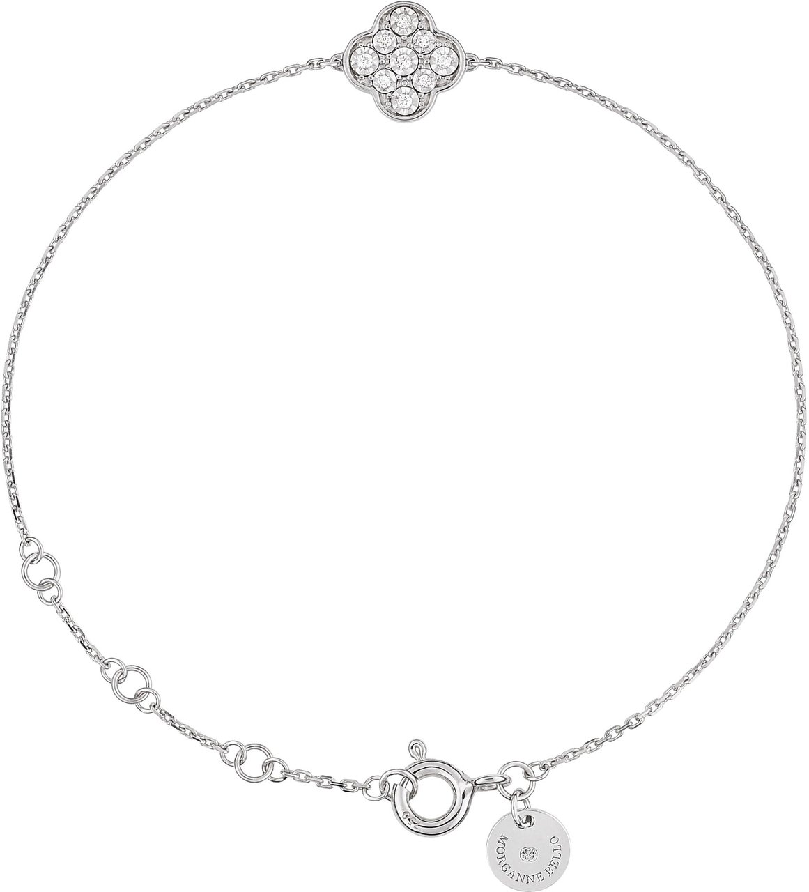 Morganne Bello Armband 1012W100 18k Witgoud Clover met 0,041crt G SI Diamant 14-17cm Zilver
