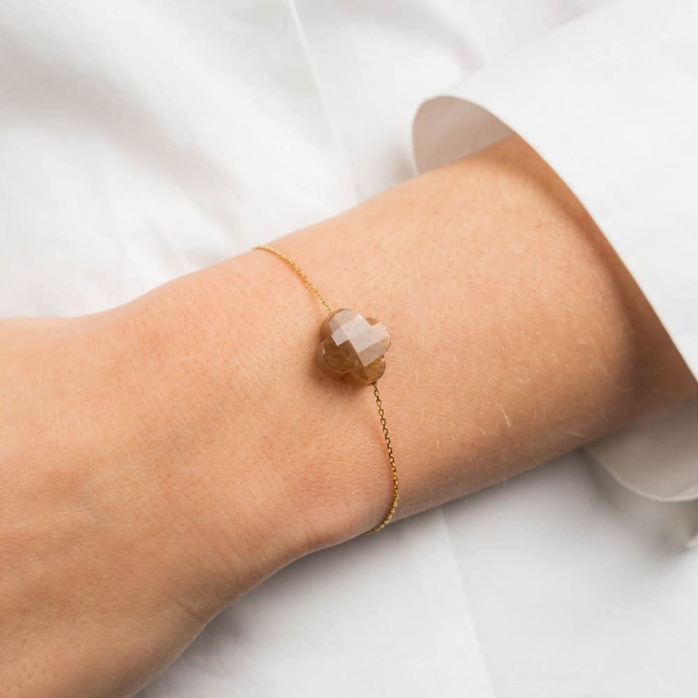 Morganne Bello Armband 1012YB180 18k Geelgoud met Sunstone Clover 14-17cm Goud