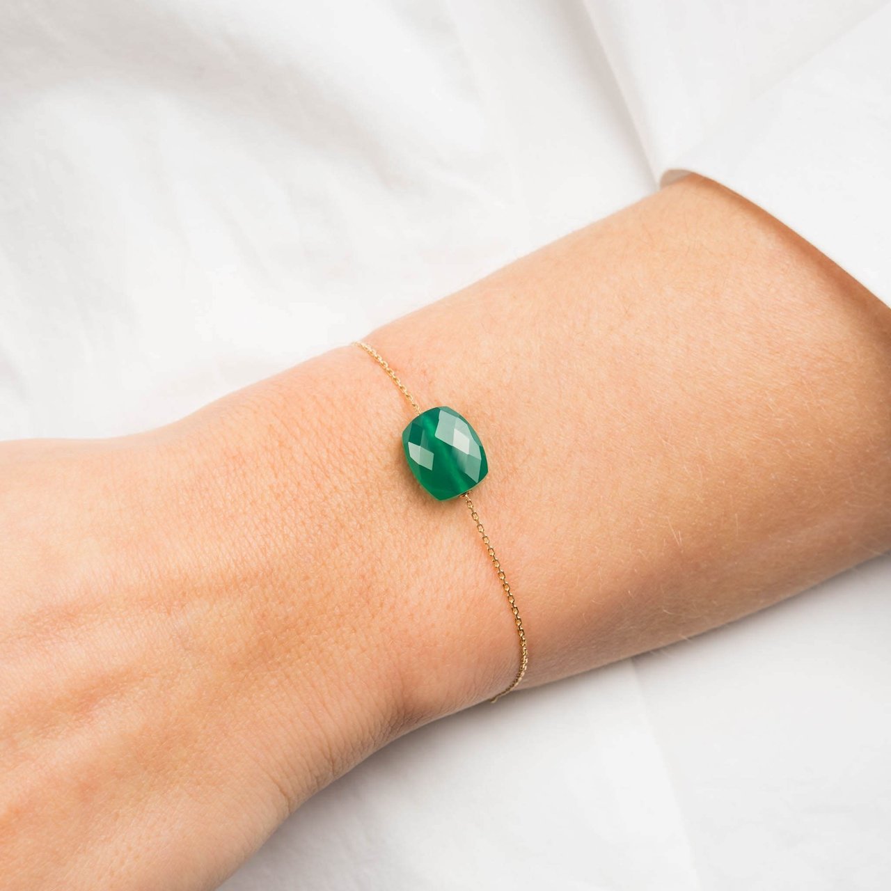 Morganne Bello Armband 1012YB1A185 18k Geelgoud met Groen Agaat Cushion 14 -17cm Groen