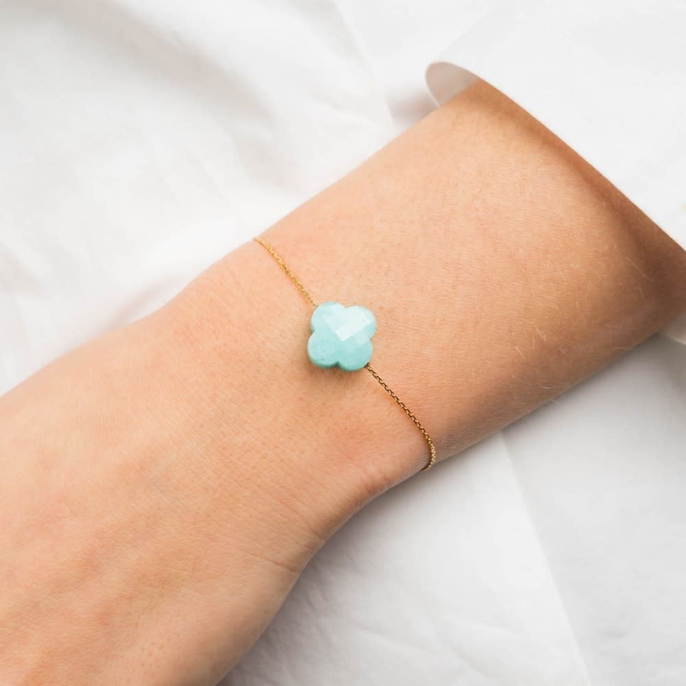 Morganne Bello Armband 1012YB1B195 18k Geelgoud Green Amazonite Clover 14-17cm Goud