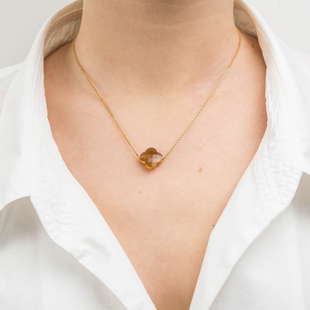 Morganne Bello Collier 1013YB180 18k Geelgoud Golden Sunstone Clover 43-45cm Goud