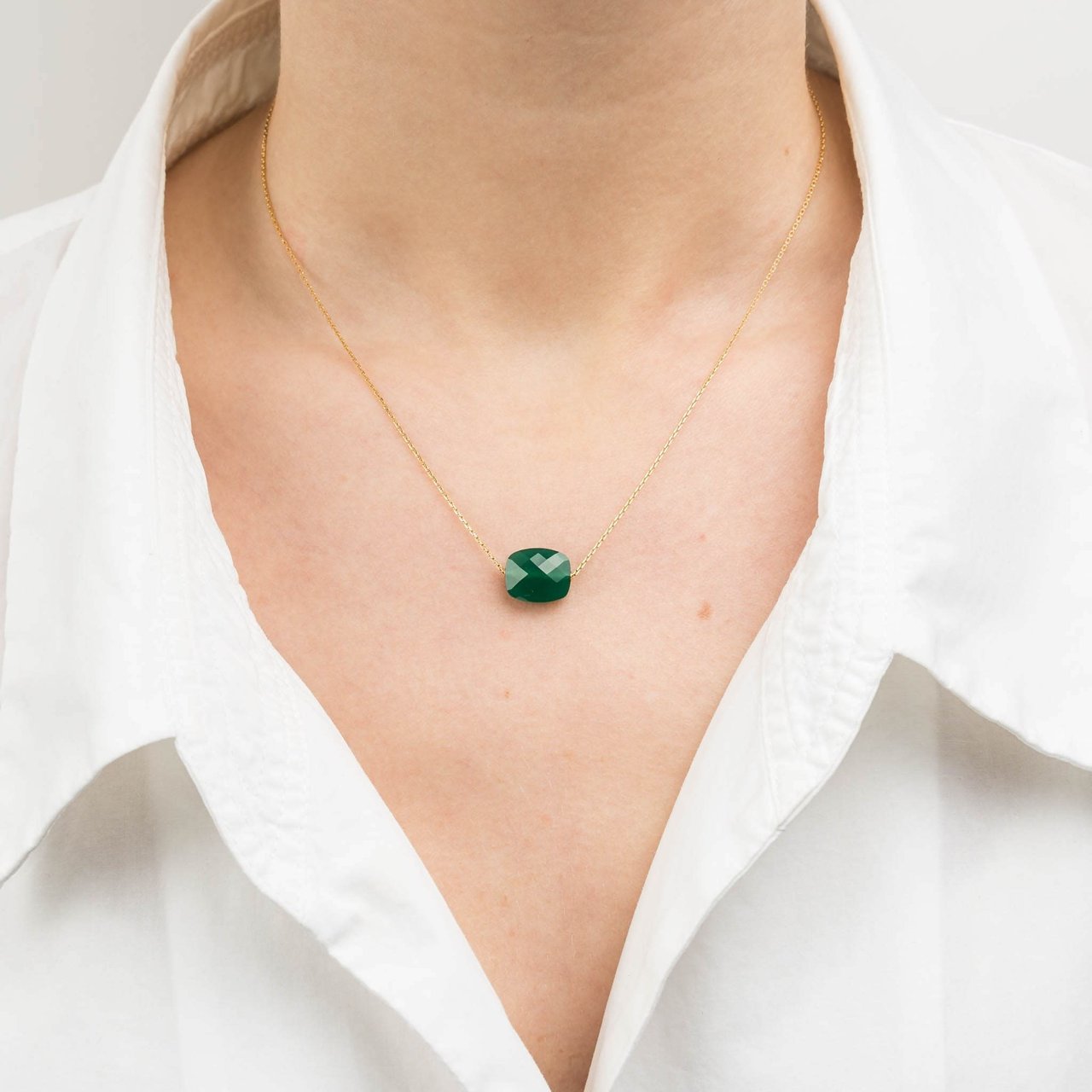 Morganne Bello Collier 1013YB1A185 18k Geelgoud met Groen Agaat Cushion 39-42cm Groen