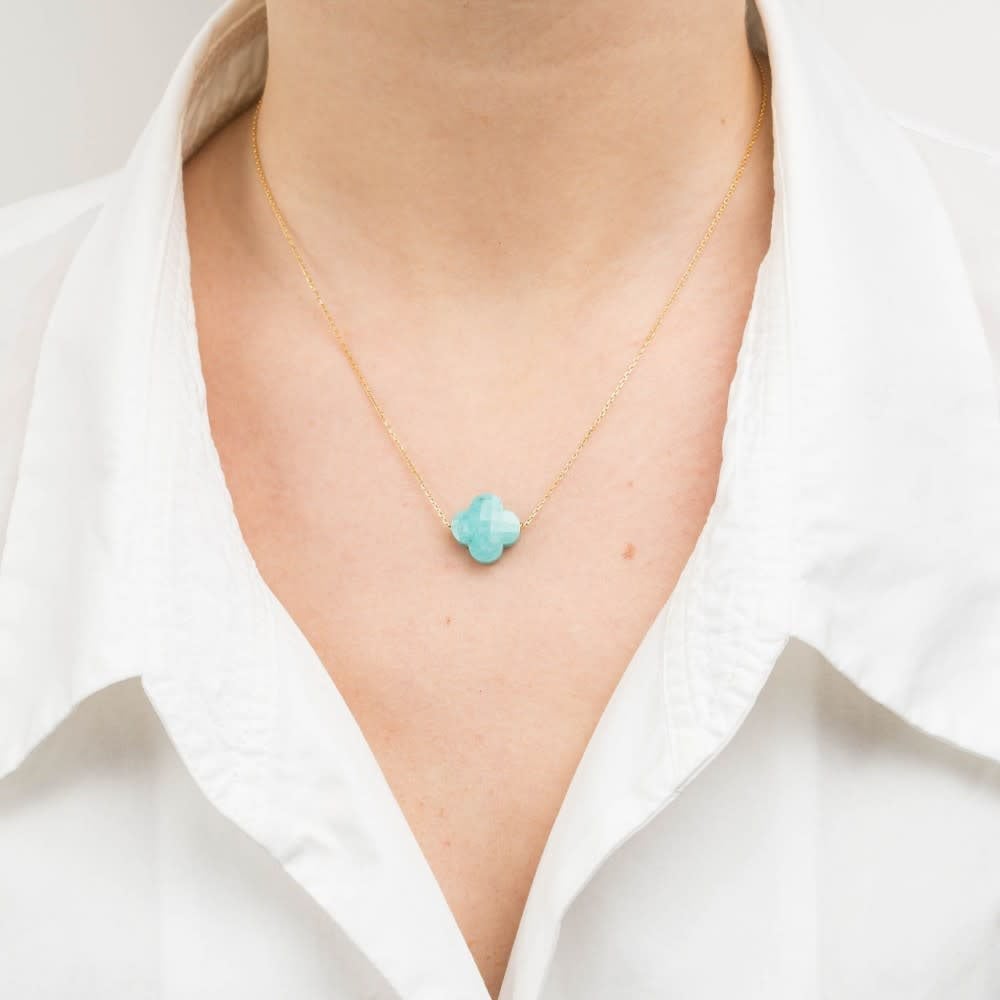 Morganne Bello Collier 1013YB1B195 18k Geelgoud Green Amezonite Clover 42cm Groen