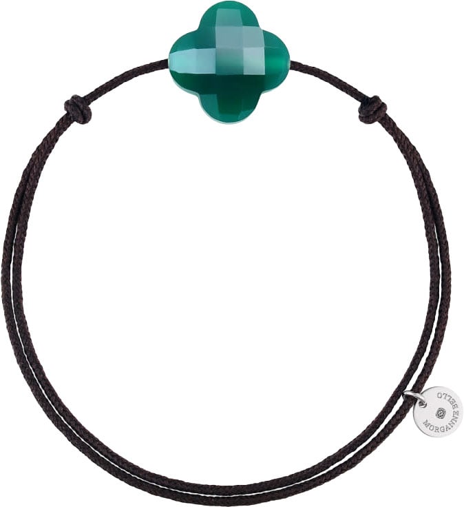 Morganne Bello Armband 1015X07B185 Green Agate Clover with Chocolate Cord Groen