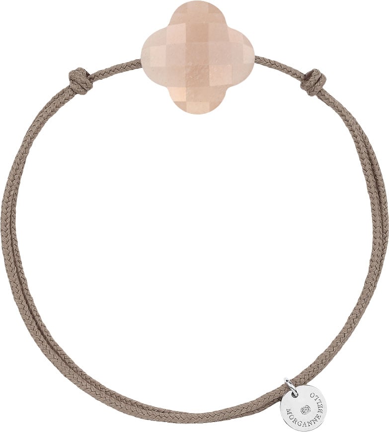 Morganne Bello Armband 1015X47B099 Peach Moonstone Clover with Taupe Cord Roze