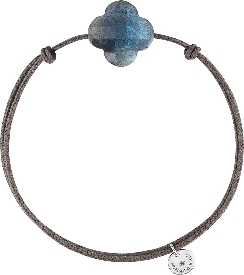 Morganne Bello 1015X47B109 Friandise cordon bracelet - trefle labradorite- argent blanc Blauw