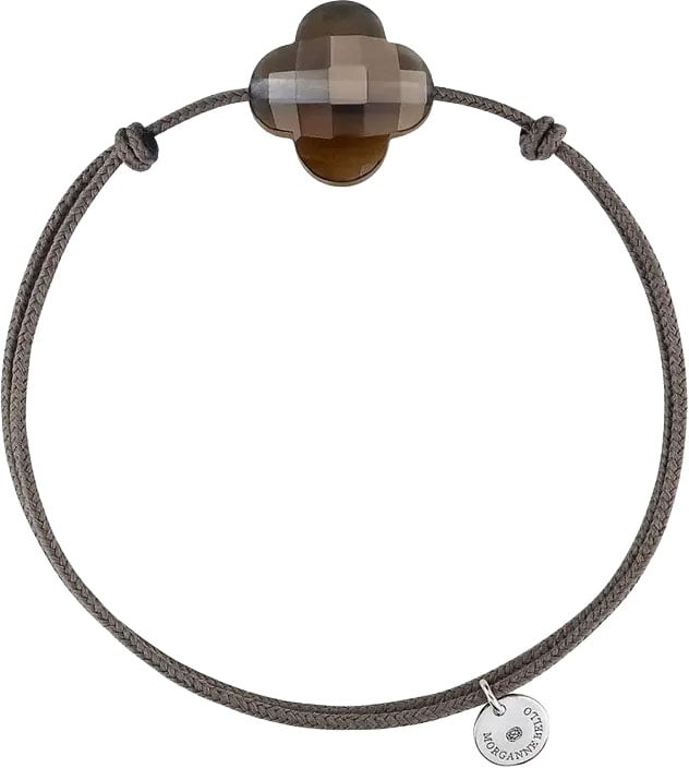 Morganne Bello Armband 1015X47B120 Smoky Quartz Clover with Taupe Cord Taupe