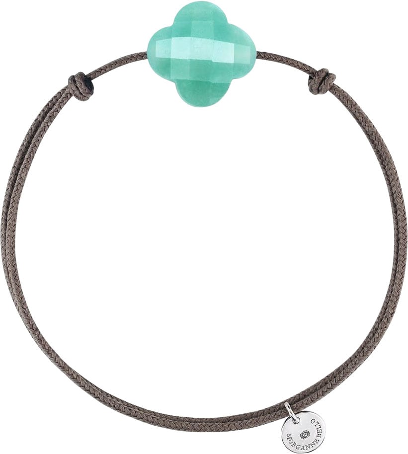 Morganne Bello Armband 1015x47B195 Green Amazonite Clover with Brown Cord Lime