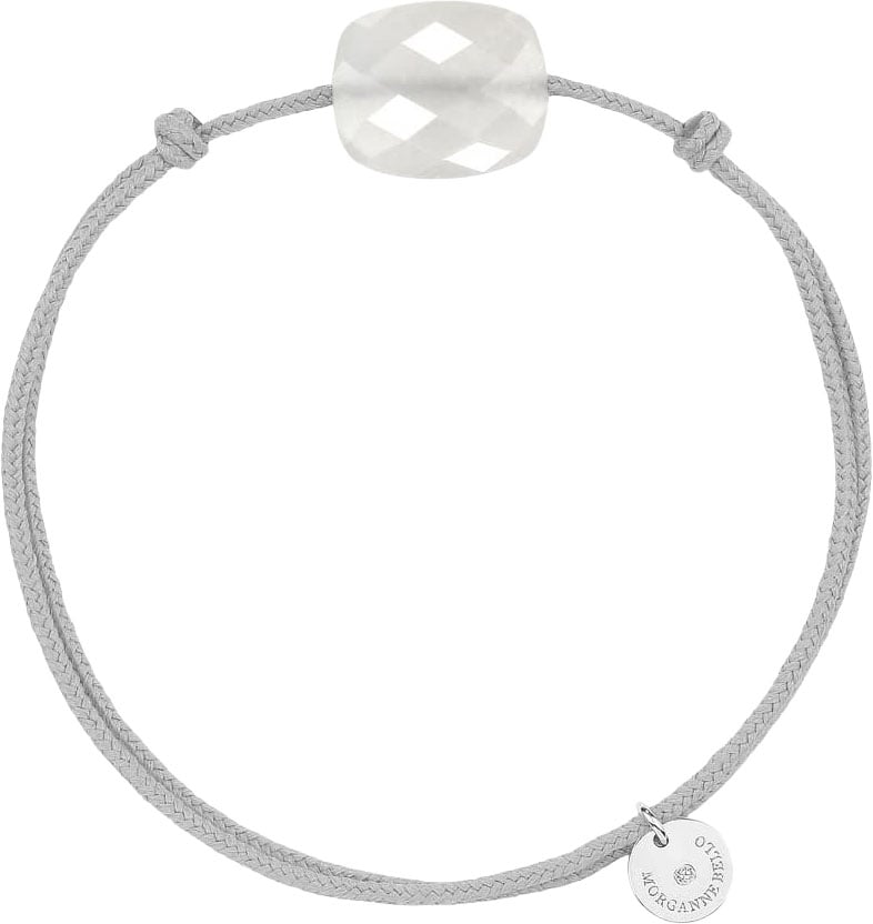 Morganne Bello Armband 1015X48A117 White Moonstone Cushion with Grey Cord Lichtgrijs