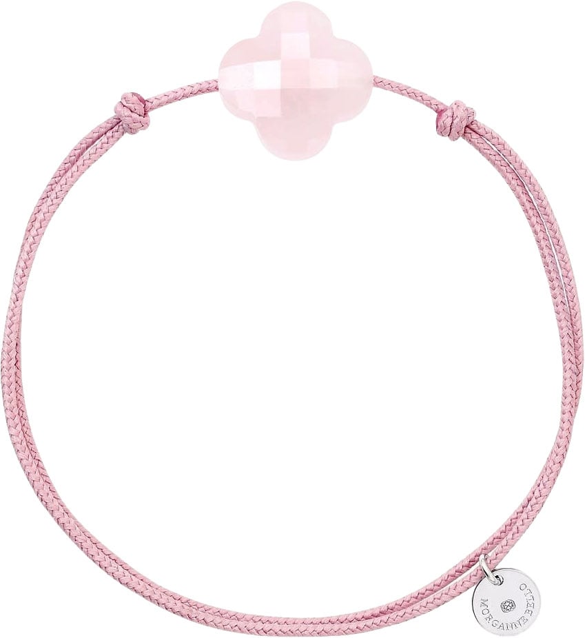 Morganne Bello Armband 1015x64B122 Powdery Pink Clover Quartz with Pink Cord Roze