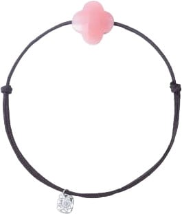 Morganne Bello Armband 1015X67B116 Pink Opal Clover with Brown Cord Bruin