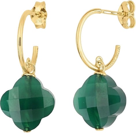 Morganne Bello Oorbellen 1017YC285 18k Geelgoud Green Agate Clover Donkergroen