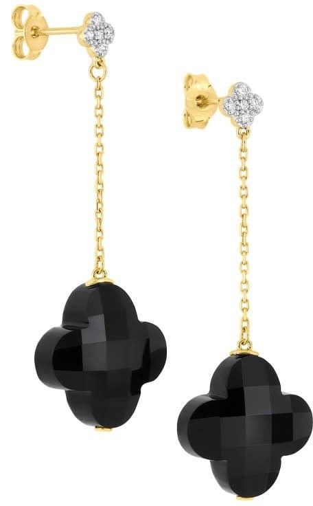 Morganne Bello Oorbellen 1018Y115D 18K Geelgoud met Onyx hanger en 0.070crt Briljant Geslepen Diamant Zwart