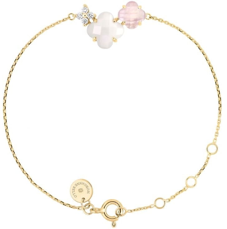 Morganne Bello Armband 22Y111T175 Bouquet 18k Geelgoud 0,084crt G SI Diamant Mother of Pearl en Roze Quartz 14-17cm Goud