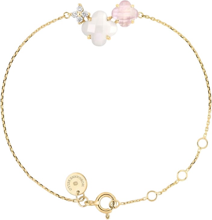 Morganne Bello Armband 22Y111T175 Bouquet 18k Geelgoud 0,084crt G SI Diamant Mother of Pearl en Roze Quartz 14-17cm Goud