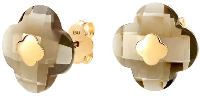Morganne Bello Oorbellen 3019YB120 Studs 18k Geelgoud Smoky Quartz Clover 10mm Taupe