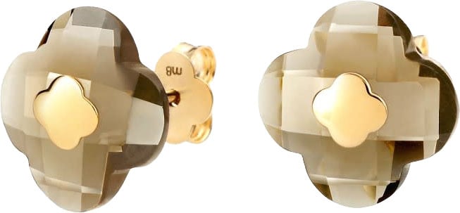 Morganne Bello Oorbellen 3019YB120 Studs 18k Geelgoud Smoky Quartz Clover 10mm Taupe