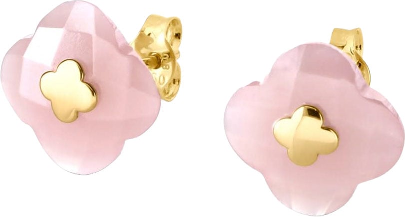 Morganne Bello Oorbellen 3019YB145 Studs 18k Geelgoud Guava Quartz Clover 10mm Roze