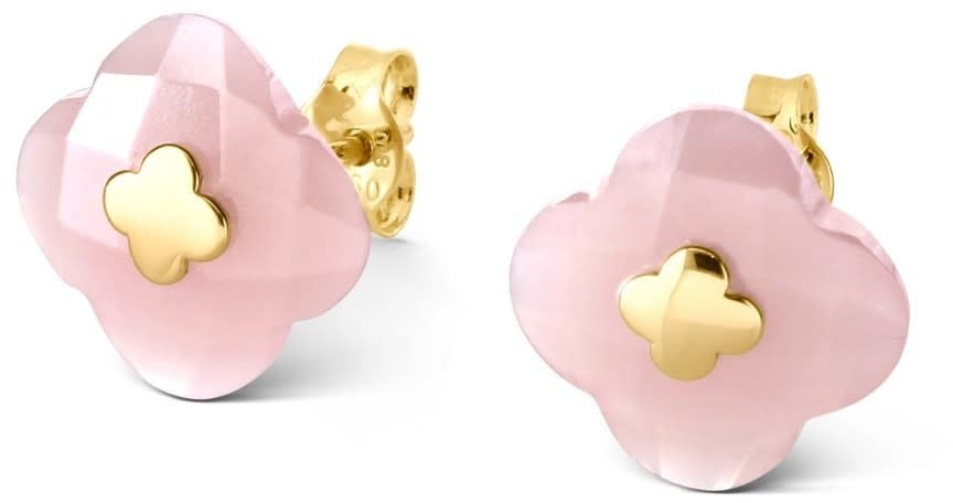Morganne Bello Oorbellen 3019YB145 Studs 18k Geelgoud Guava Quartz Clover 10mm Roze