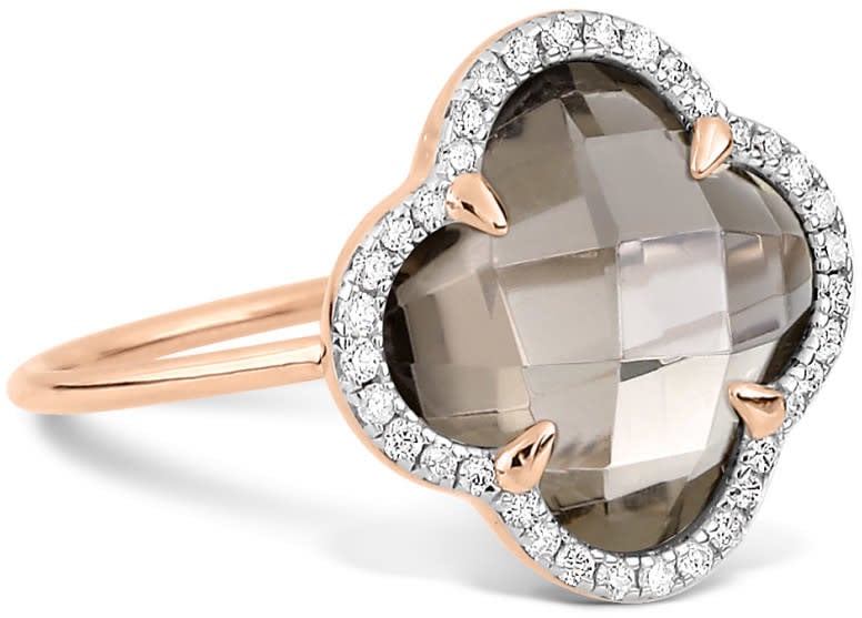 Morganne Bello Ring 3031PB120D/56 18k Roségoud Victoria met Smocky Quartz Clover met 0.128ct briljant geslepen Diamanten Maat 56 Goud