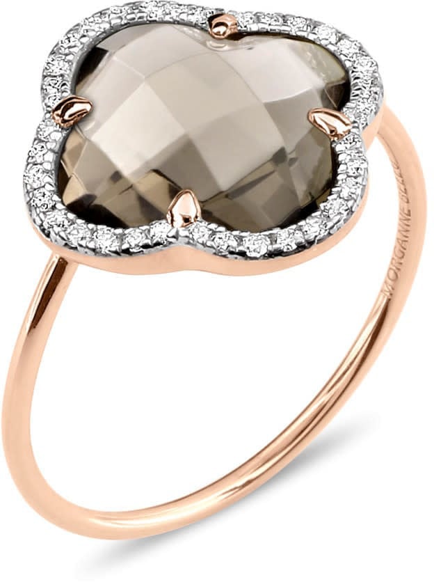 Morganne Bello Ring 3031PB120D/56 18k Roségoud Victoria met Smocky Quartz Clover met 0.128ct briljant geslepen Diamanten Maat 56 Goud