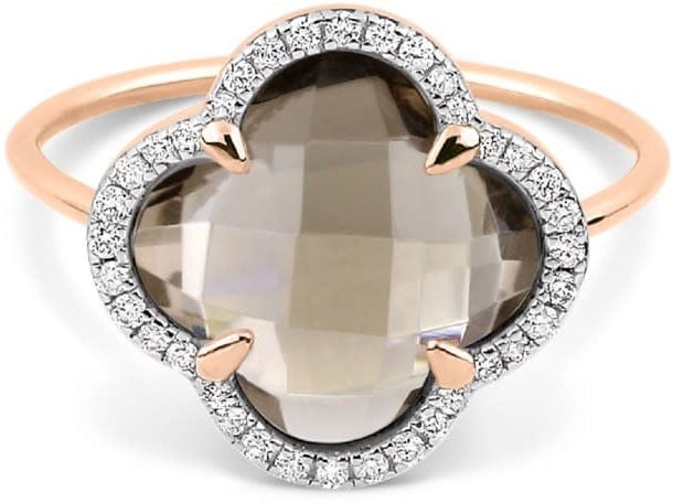 Morganne Bello Ring 3031PB120D/56 18k Roségoud Victoria met Smocky Quartz Clover met 0.128ct briljant geslepen Diamanten Maat 56 Goud