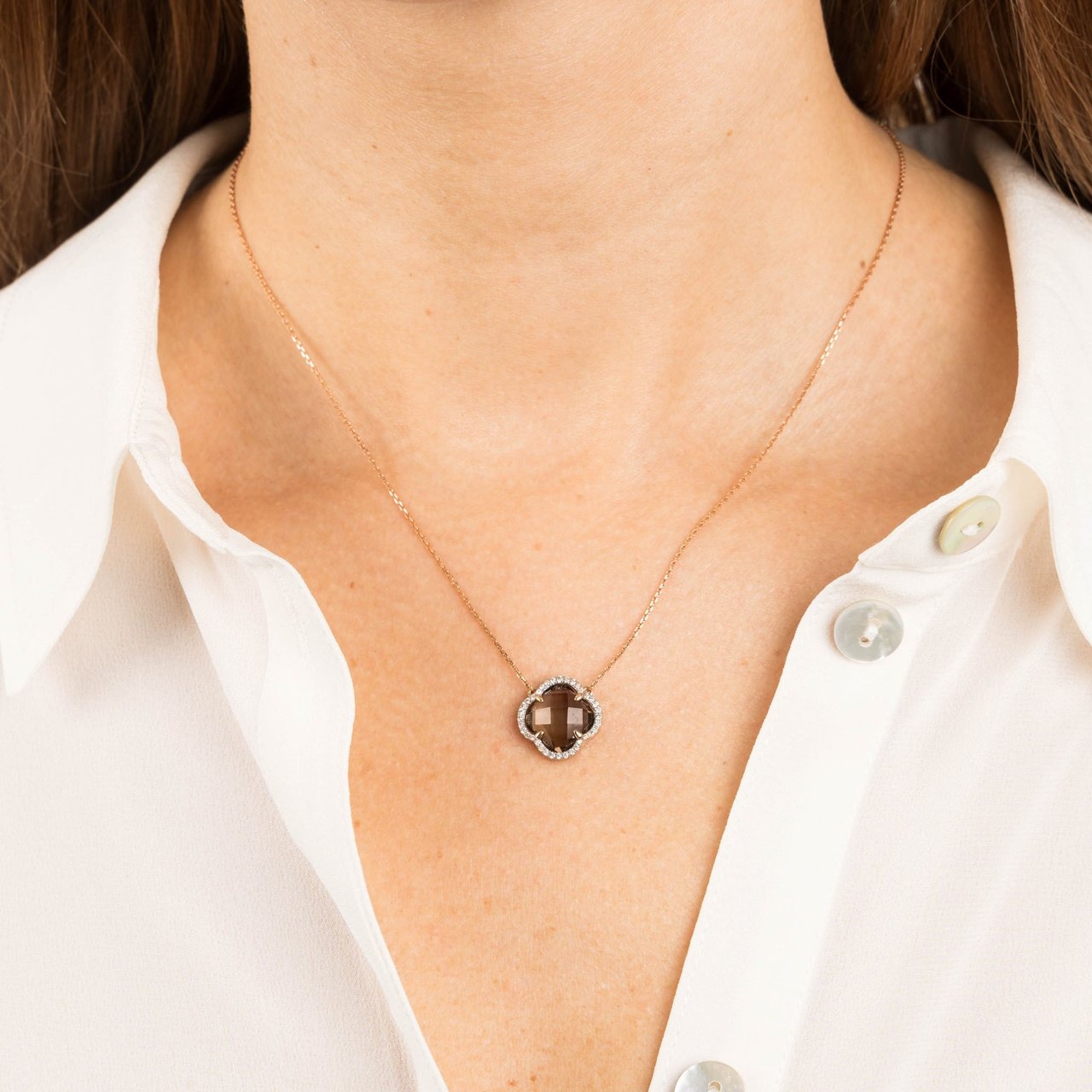 Morganne Bello Collier 3033PB120D Victoria 18k Roségoud met Diamant 0,128crt en Smoky Quartz 42cm Goud