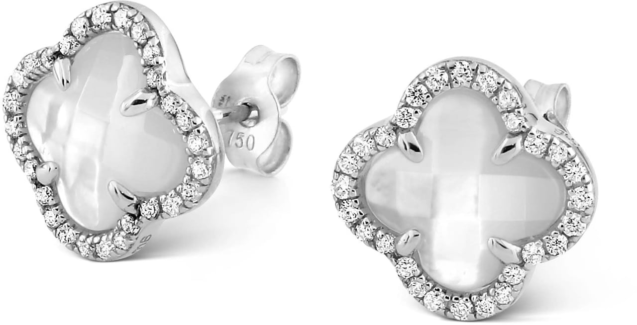 Morganne Bello Oorbellen 3035WB111D Victoria 18k Witgoud met 0,192crt G SI Diamant and Mother of Pearl Wit
