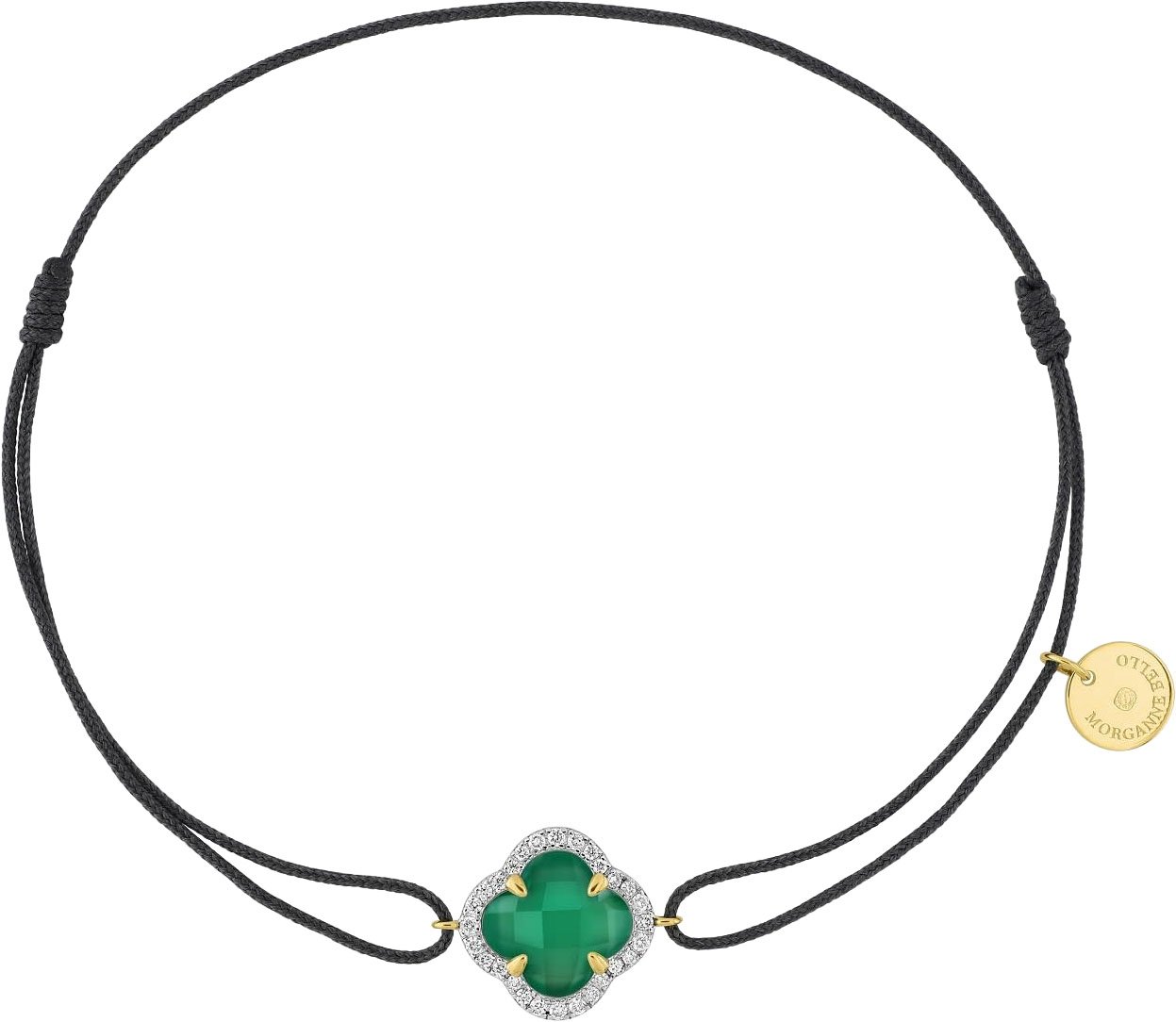 Morganne Bello Armband 30X04YB285D 14k Geelgoud met Mini Groen Agaath 1.144crt en Diamanten 0.096crt met Grijs Koord Groen