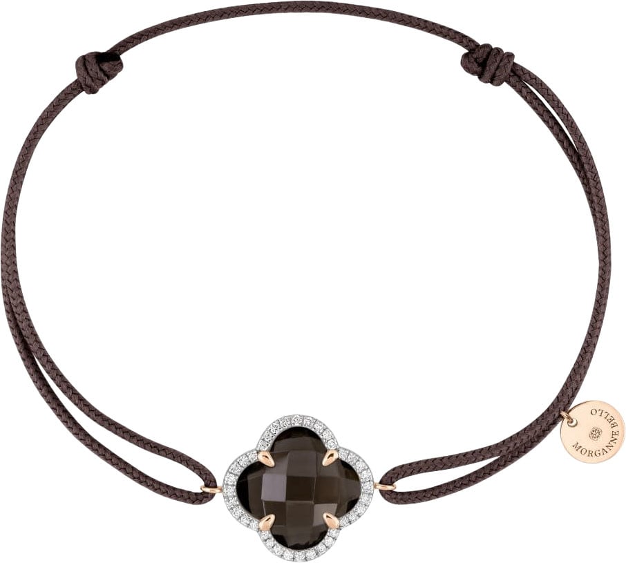 Morganne Bello Armband 30x47PB120D 18k Rose gouden clover met 0.128crt Briljant Geslepen Diamant Cord Bracelet Bruin