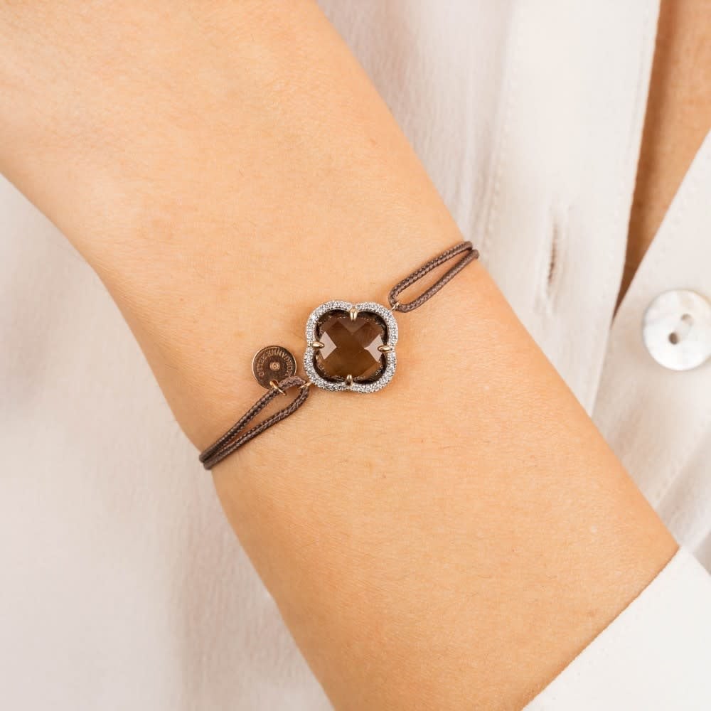 Morganne Bello Armband 30x47PB120D 18k Rose gouden clover met 0.128crt Briljant Geslepen Diamant Cord Bracelet Bruin