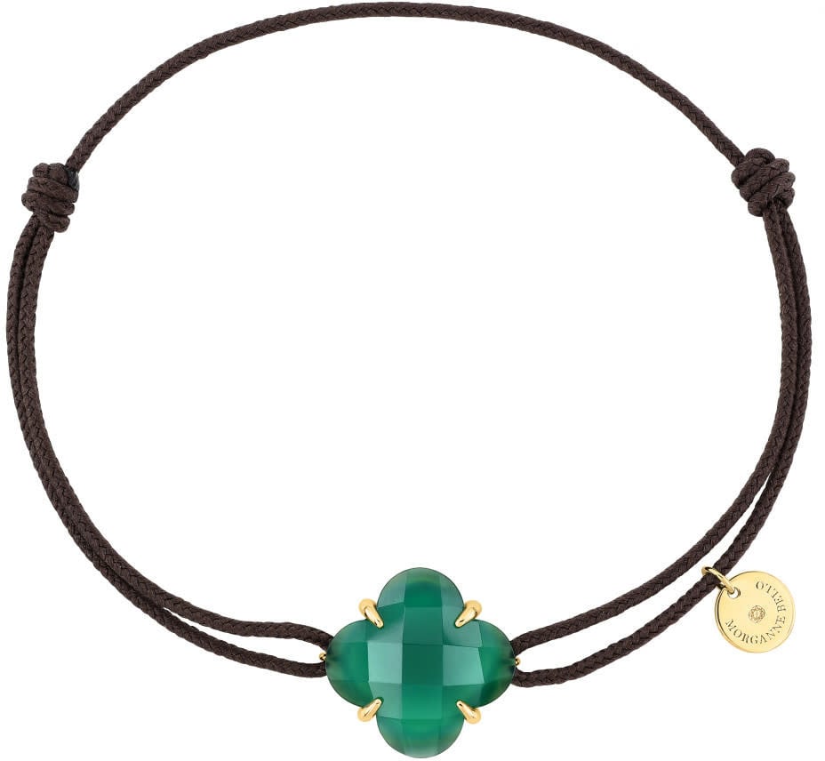 Morganne Bello Armband 70x07YB185 Victoria 18k Geelgoud Green Agate met Bruine Cord Groen