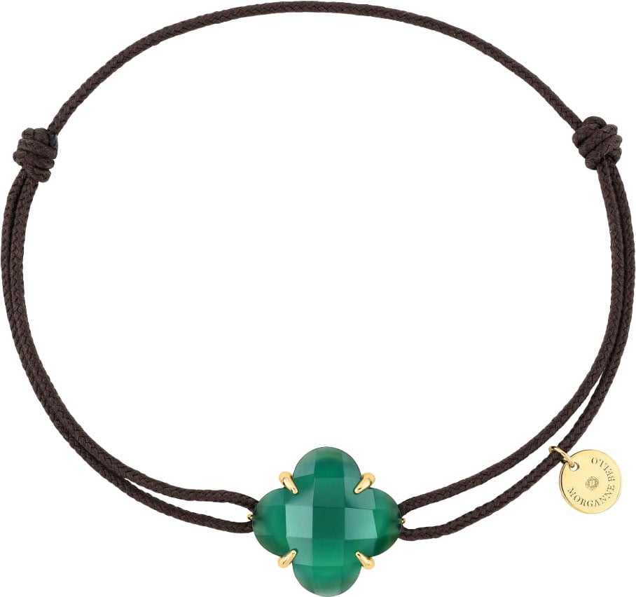 Morganne Bello Armband 70x07YB185 Victoria 18k Geelgoud Green Agate met Bruine Cord Groen
