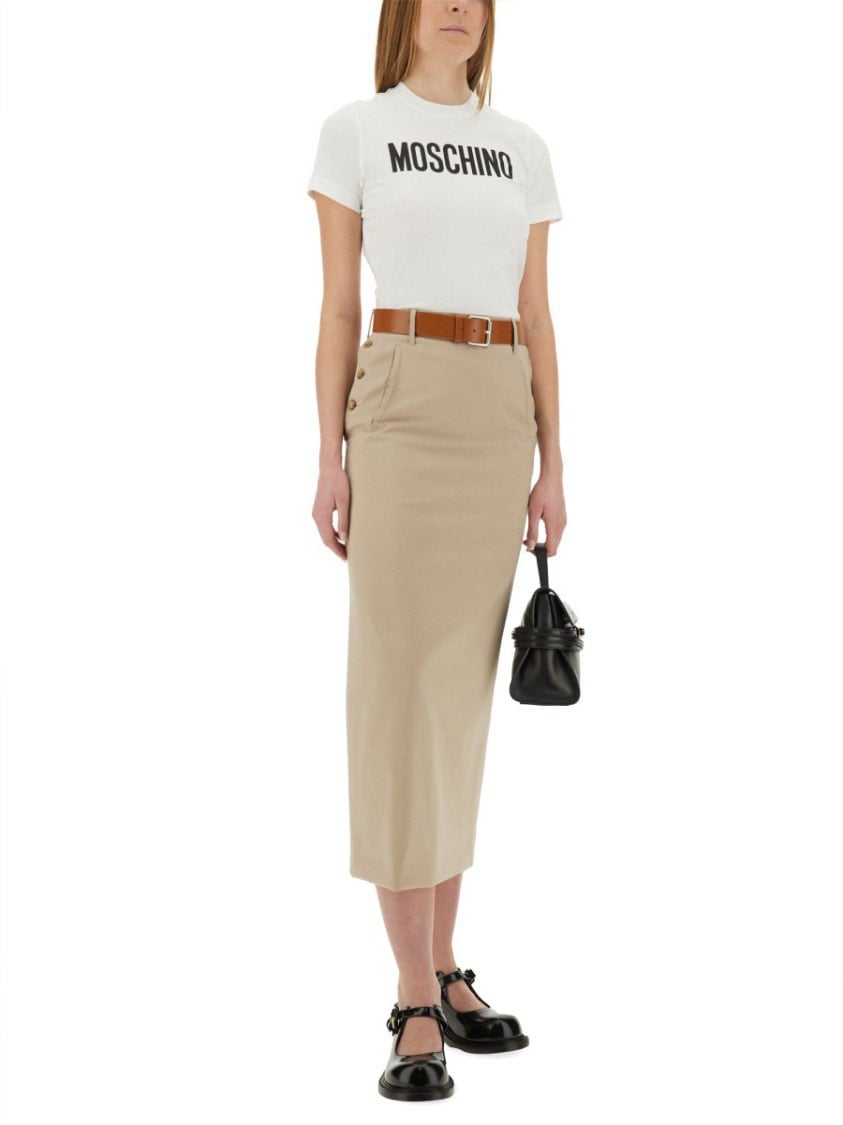 Moschino "Tailored Twist" Long Skirt Neutraal